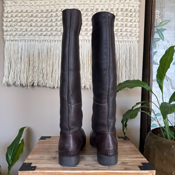 Kelsi Dagger Glenda Brown Leather Shearling Knee High Rubber Sole Flat Boots - Picture 13 of 17